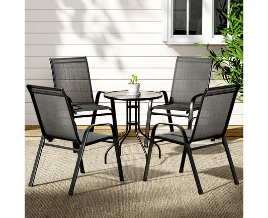 5PC Bistro Set Outdoor Table and Chairs Stackable Outdoor Furniture Black